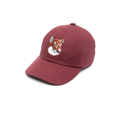 Shop Maison Kitsuné Burgundy Fox Head Baseball Cap In Neutrals