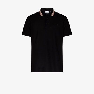 Shop Burberry Black Icon Stripe Cotton Polo Shirt