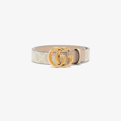 Shop Gucci White Gg Marmont Leather And Canvas Belt