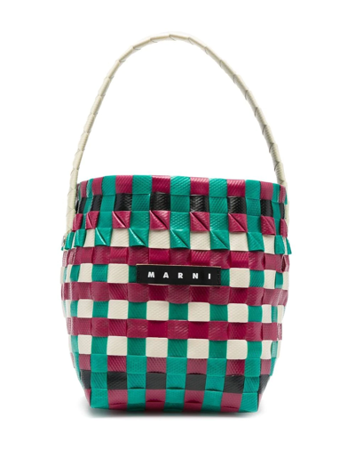 Shop Marni Woven Basket Bag In 绿色