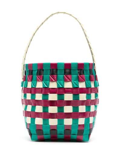 Shop Marni Woven Basket Bag In 绿色