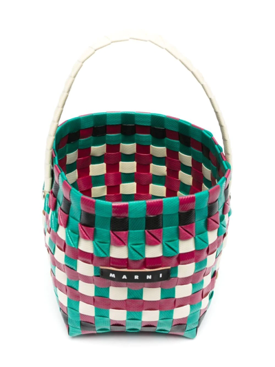 Shop Marni Woven Basket Bag In 绿色