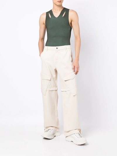 Shop Dion Lee Ribbed Knit Cut-out Vest In Green