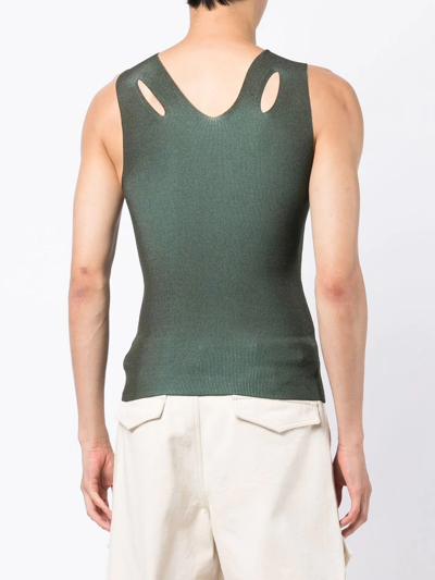 Shop Dion Lee Ribbed Knit Cut-out Vest In Green
