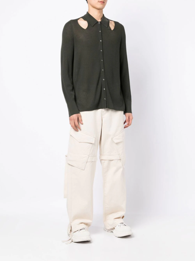 Shop Dion Lee Wool-blend Rib Pointelle Shirt In Green