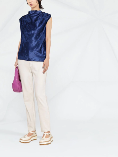 Shop Sabina Musayev Ridley Floral Ruched Blouse In Blue