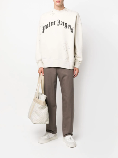 Palm Angels Logo-print Distressed-finish Sweatshirt In 中性色