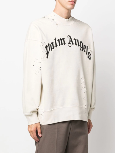 Palm Angels Logo-print Distressed-finish Sweatshirt In 中性色