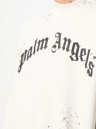 Shop Palm Angels Logo-print Distressed-finish Sweatshirt In 中性色