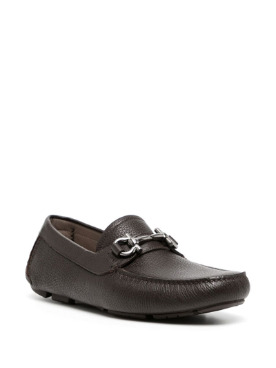 Ferragamo Men Parigi Gancini Leather Drivers Loafers Pebbled T Moro In 褐色