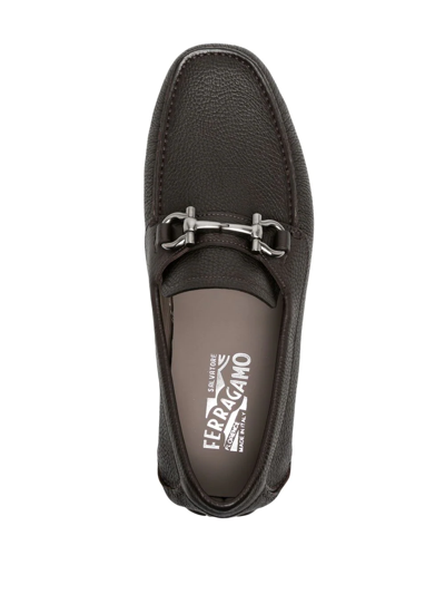 Ferragamo Men Parigi Gancini Leather Drivers Loafers Pebbled T Moro In 褐色