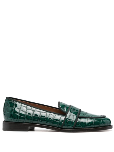 Shop Aquazzura Martin Croco-embossed Detail Loafers In 绿色