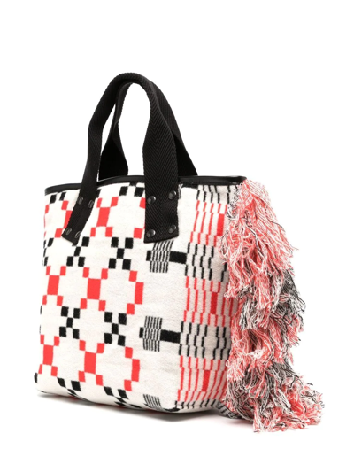 Shop Sacai Geometric-print Tassel Tote Bag In White
