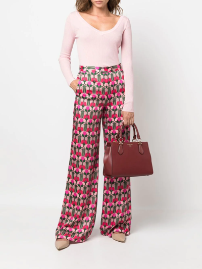Shop Pinko Patrizia Floral-print Flared Trousers In 粉色
