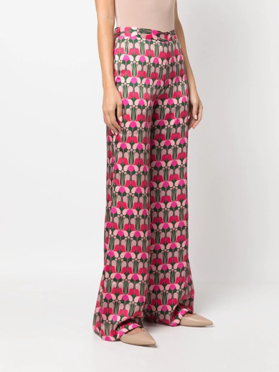 Shop Pinko Patrizia Floral-print Flared Trousers In 粉色