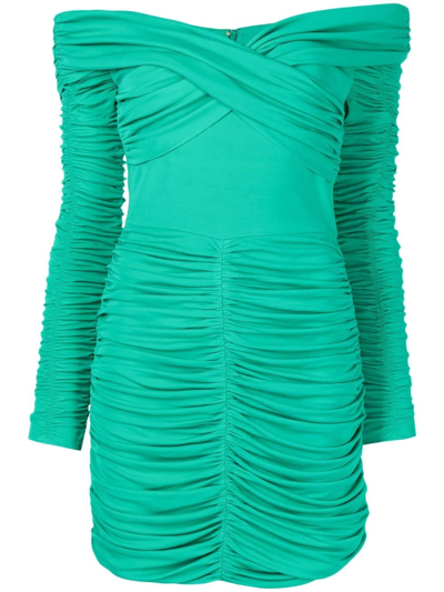 Shop Rebecca Vallance Edie Ruched Off-shoulder Mini Dress In 绿色