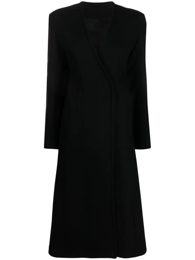 Attico Dallas Double Wool Blend Long Coat In 黑色