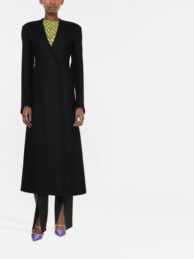 Attico Dallas Double Wool Blend Long Coat In 黑色