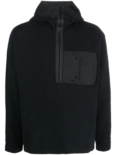 Ten C Pocket-detail Half-zip Hoodie In 黑色