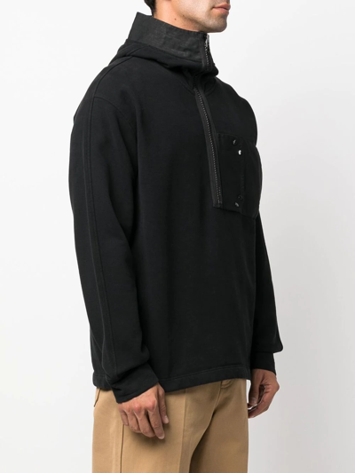 Ten C Pocket-detail Half-zip Hoodie In 黑色