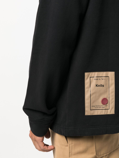 Ten C Pocket-detail Half-zip Hoodie In 黑色