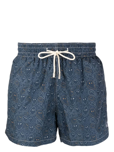 Shop Arrels Barcelona Smiley Face-print Swim Shorts In Blue