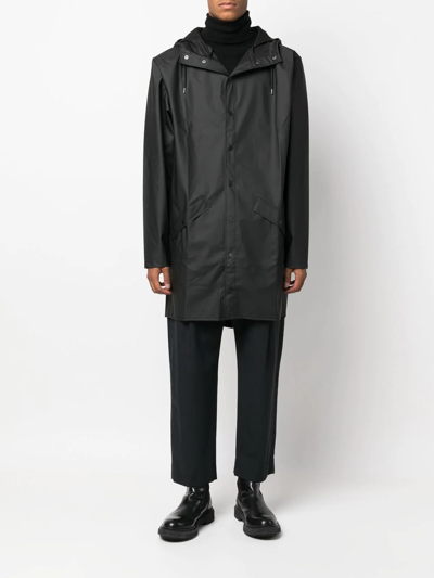 Shop Rains Drawstring Hood Raincoat In 黑色