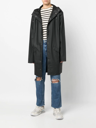 Shop Rains Drawstring Hood Raincoat In 黑色