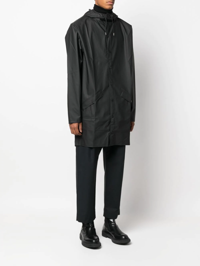 Shop Rains Drawstring Hood Raincoat In 黑色