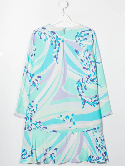 Shop Pucci Junior Abstract-print Peplum Dress In 蓝色