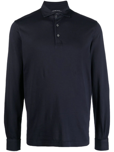 Shop Fedeli Long-sleeved Polo Shirt In 蓝色