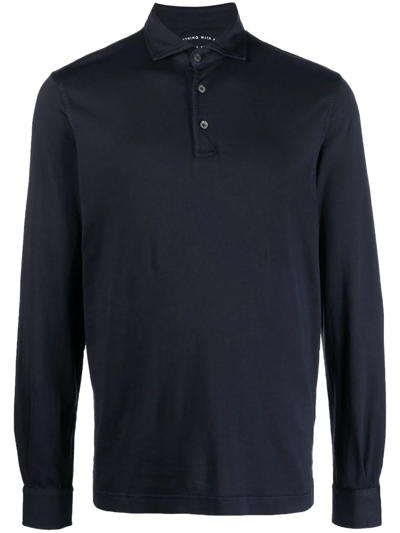 Fedeli Long Sleeve Polo In Organic Cotton In 蓝色