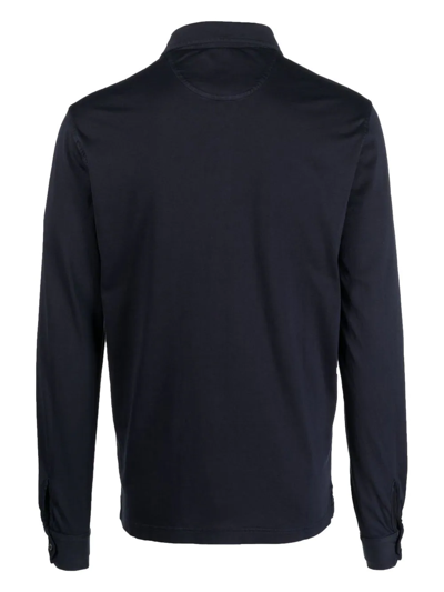 Fedeli Long Sleeve Polo In Organic Cotton In 蓝色