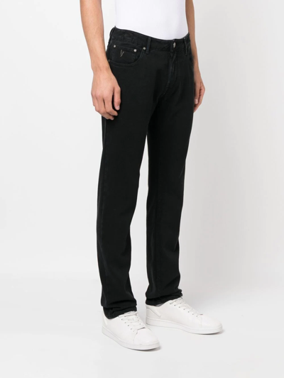 Shop Hand Picked Embroidered-logo Slim-cut Jeans In 黑色