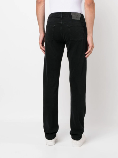 Shop Hand Picked Embroidered-logo Slim-cut Jeans In 黑色