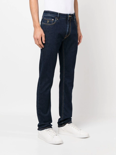 Shop Hand Picked Embroidered-logo Slim-cut Jeans In 蓝色