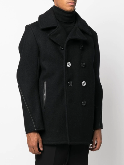 PIPED-TRIM DOUBLE-BREASTED COAT