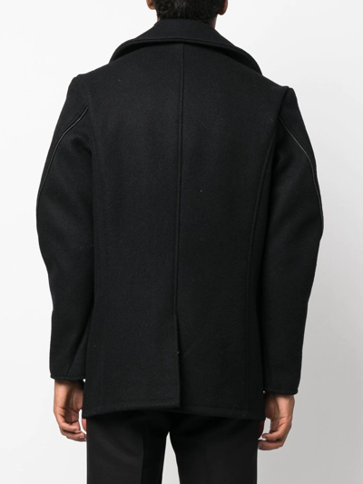 Shop Schott Piped-trim Double-breasted Coat In 黑色