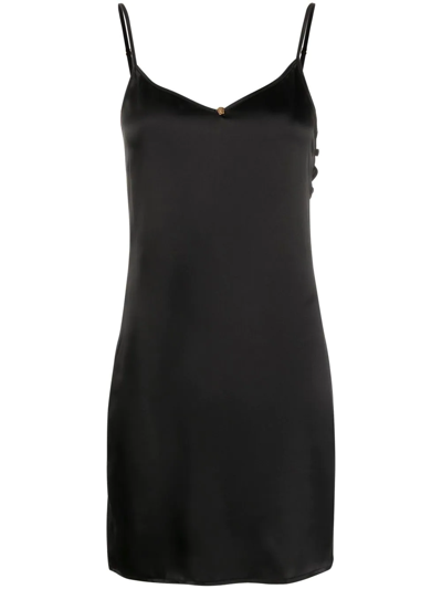 Shop Versace V-neck Silk Slip Dress In Black