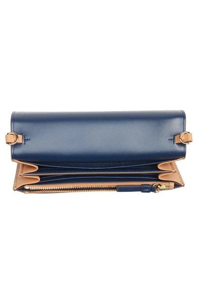 Shop Tory Burch Robinson Leather Wallet On A Chain In Cardamom / Royal Navy