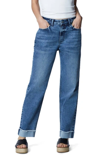 Shop Hint Of Blu Effortless High Waist Frayed Boyfriend Jeans In Vera Blue