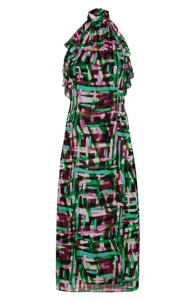 Shop Milly Hera Neon Brushstroke Print Halter Neck Dress In Multi