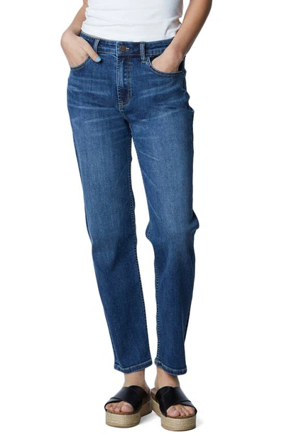 Shop Hint Of Blu Clever High Waist Slim Straight Leg Jeans In Myra Blue