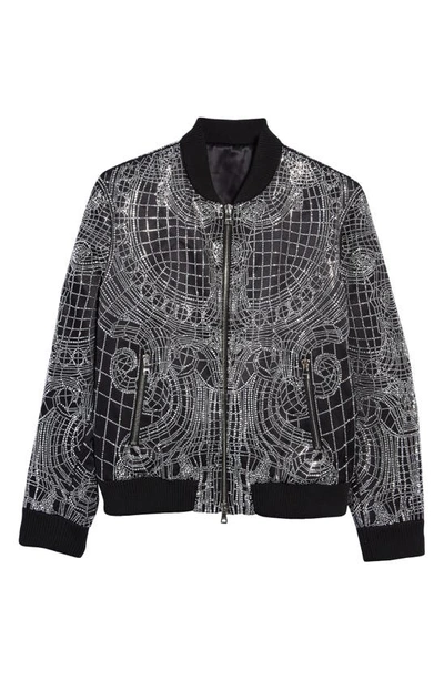 Shop Balmain Embellished Silk Bomber Jacket In Eac Noir/ Argent
