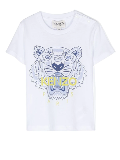 Shop Kenzo Tiger-print Crew-neck T-shirt In Weiss