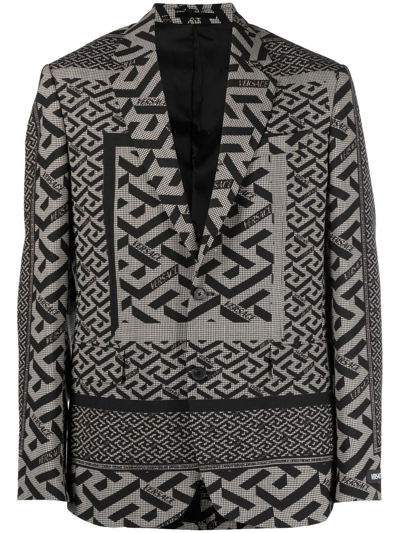 Shop Versace Geometric Single-breasted Blazer In Black