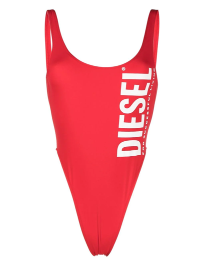 Shop Diesel Bfsw-pamela Logo-print Swimsuit In Red