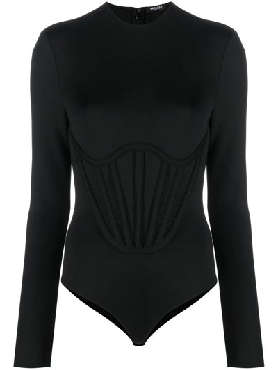Shop Versace Long-sleeve Bodysuit In Schwarz
