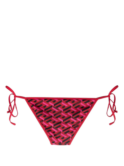 Shop Versace Graphic-print Bikini Bottoms In Rot