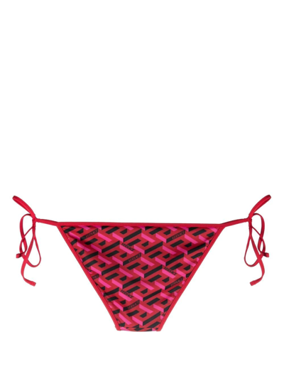 Versace Graphic-print Bikini Bottoms In Rot